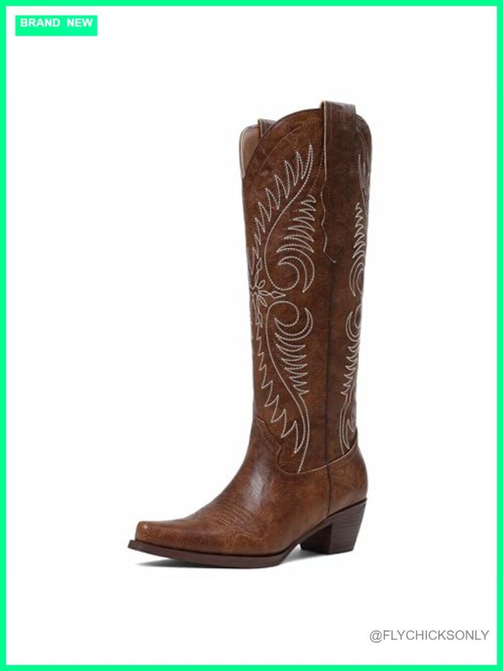 Faux Leather Western Cowgirl Boots Pointed Toe Mid-Calf Block Heel
